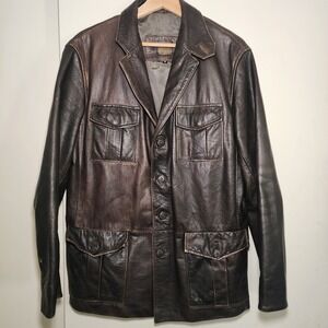 Velez Artisan Colombian Designer Mens Brown Leather Field Safari Jacket Small S